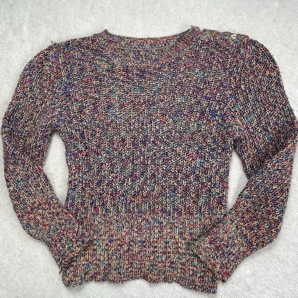 Vintage 70s 80s Women's XS/Small Puff Sleeve Sweater Marled Knit
